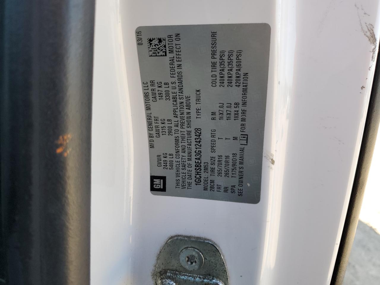 2016 Chevrolet Colorado VIN: 1GCHSBEA3G1243428 Lot: 86280745