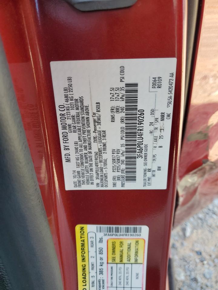 2015 Ford Fusion Se Hybrid VIN: 3FA6P0LU4FR190260 Lot: 82376215