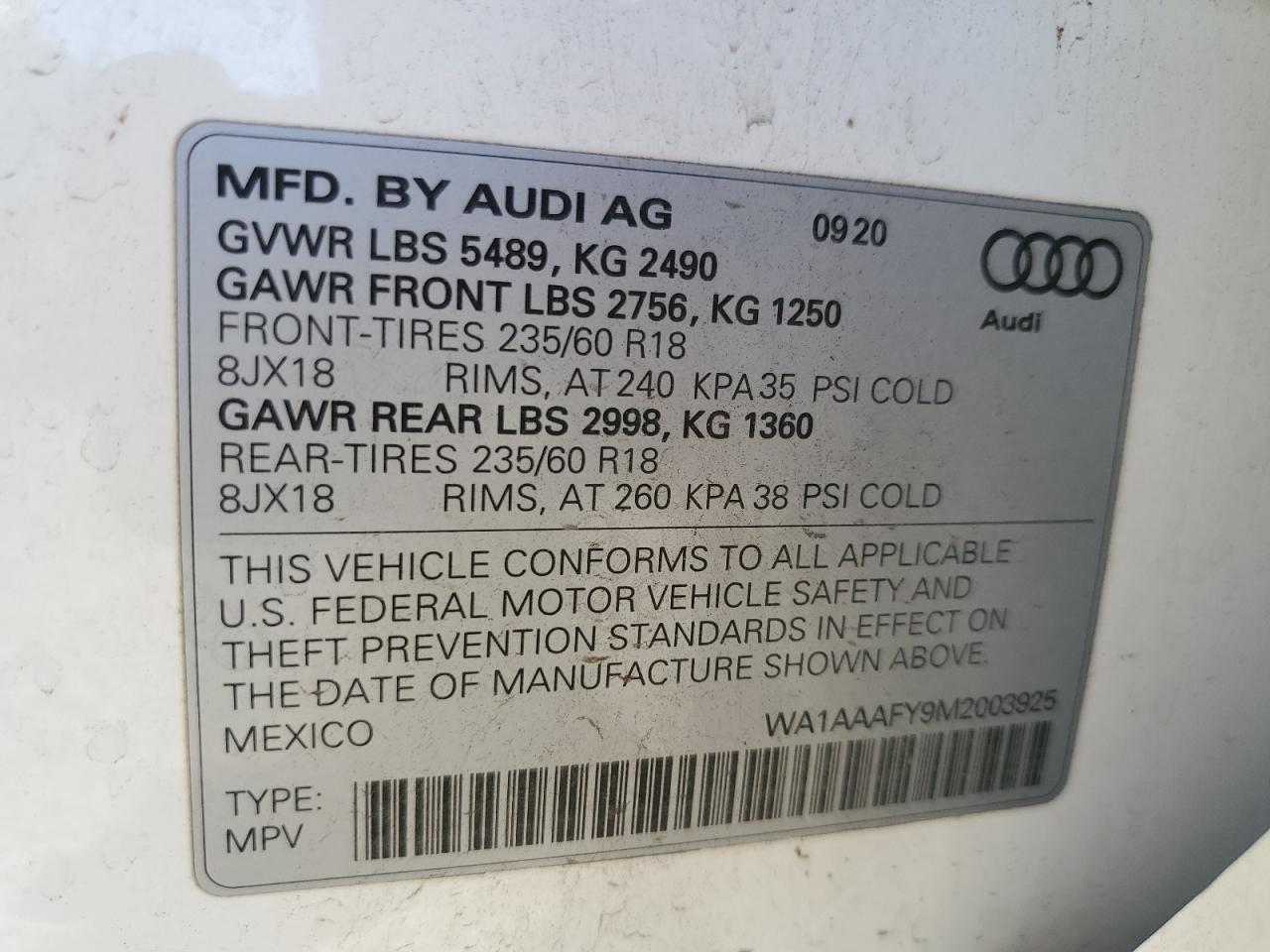 2021 Audi Q5 Premium VIN: WA1AAAFY9M2003925 Lot: 90325785