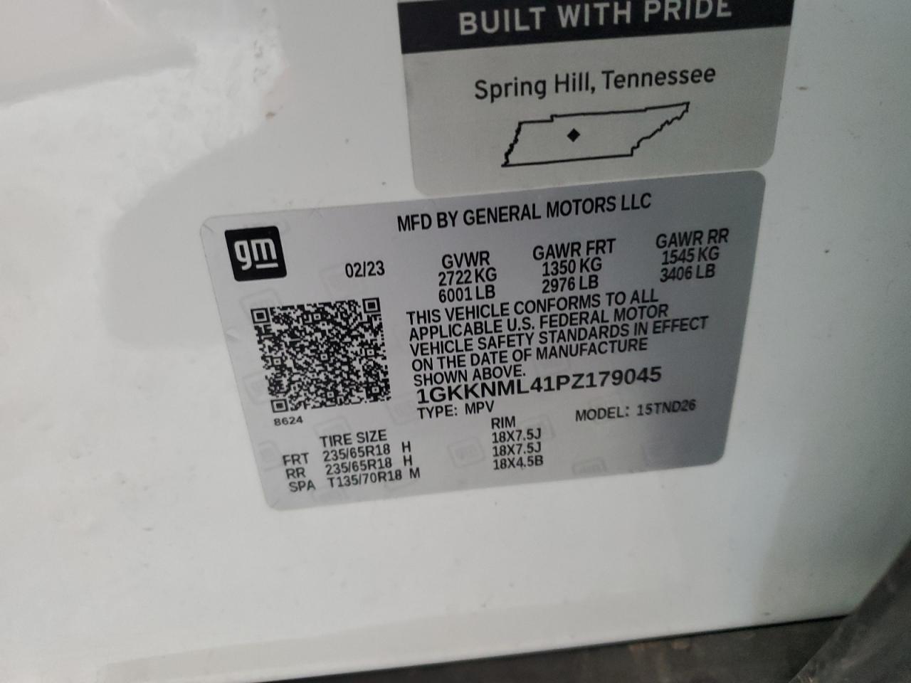 2023 GMC Acadia Slt VIN: 1GKKNML41PZ179045 Lot: 86882415