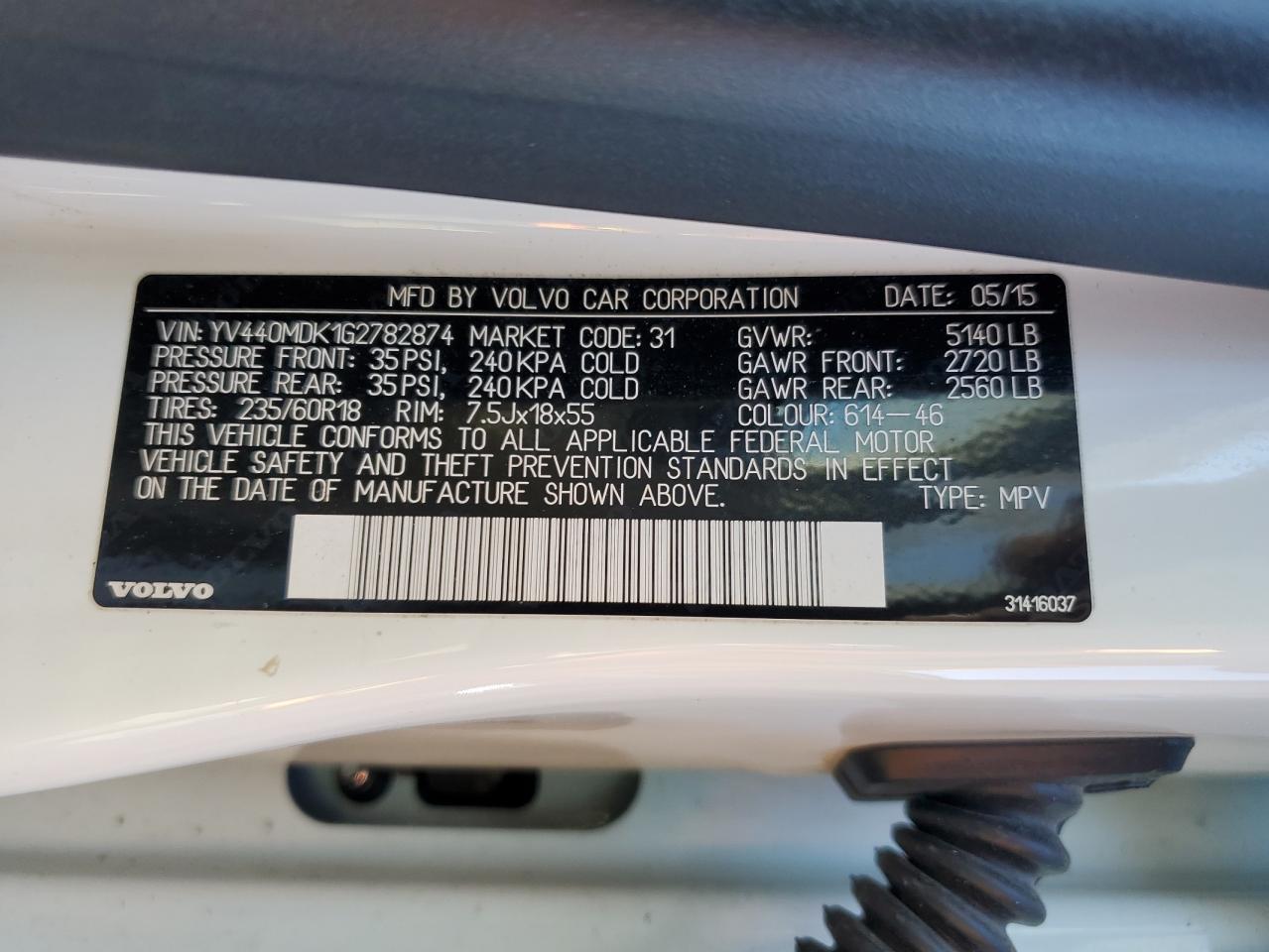 2016 Volvo Xc60 T5 Premier VIN: YV440MDK1G2782874 Lot: 87396655