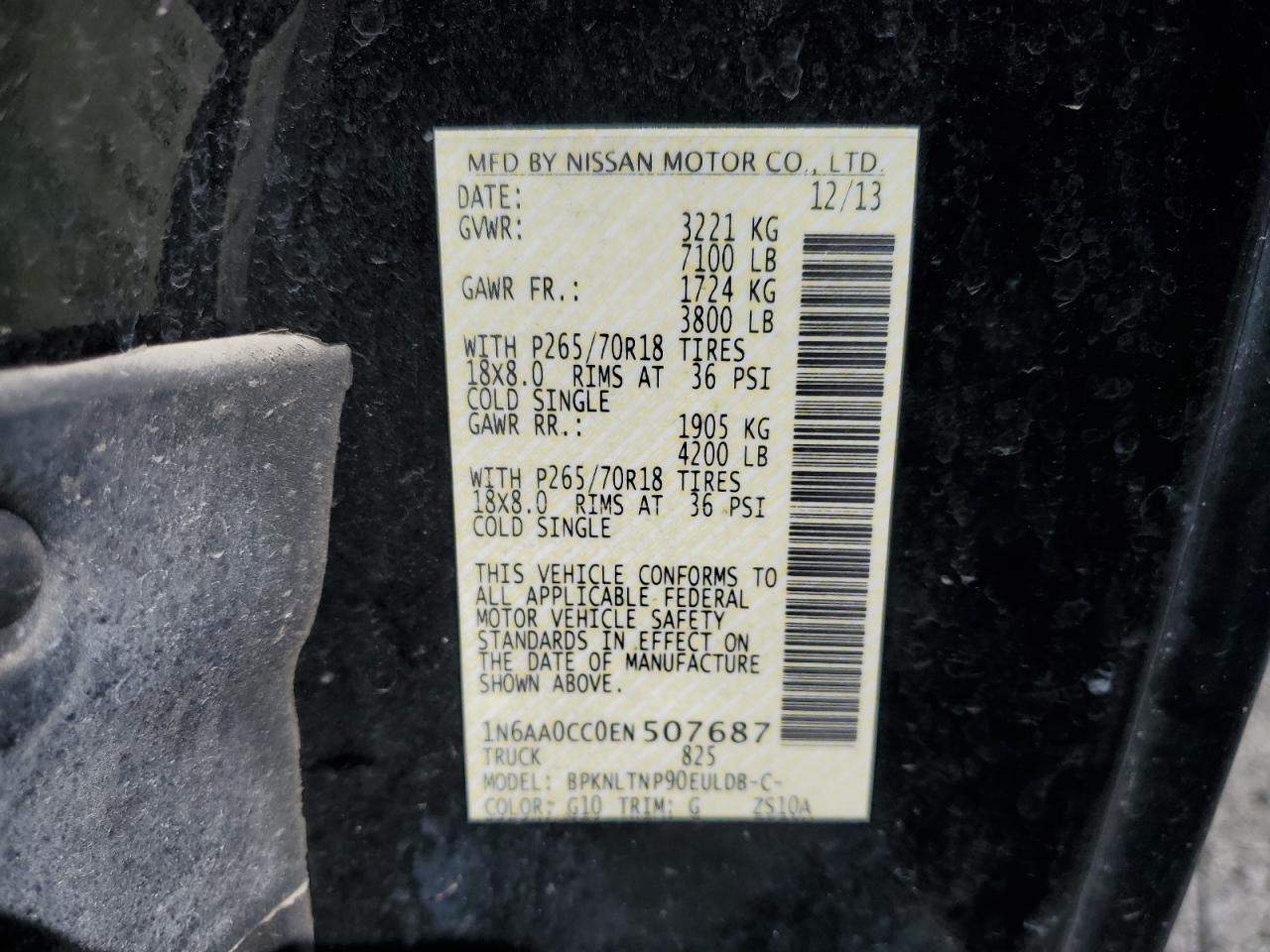 2014 Nissan Titan S VIN: 1N6AA0CC0EN507687 Lot: 85153455