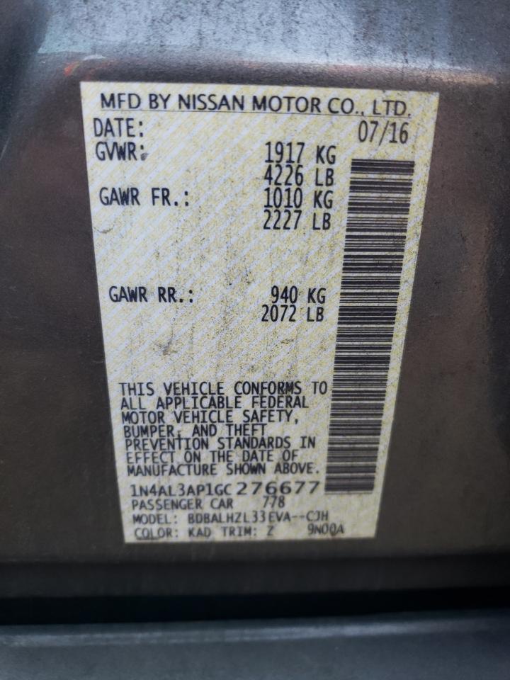 2016 Nissan Altima 2.5 VIN: 1N4AL3AP1GC276677 Lot: 85903185