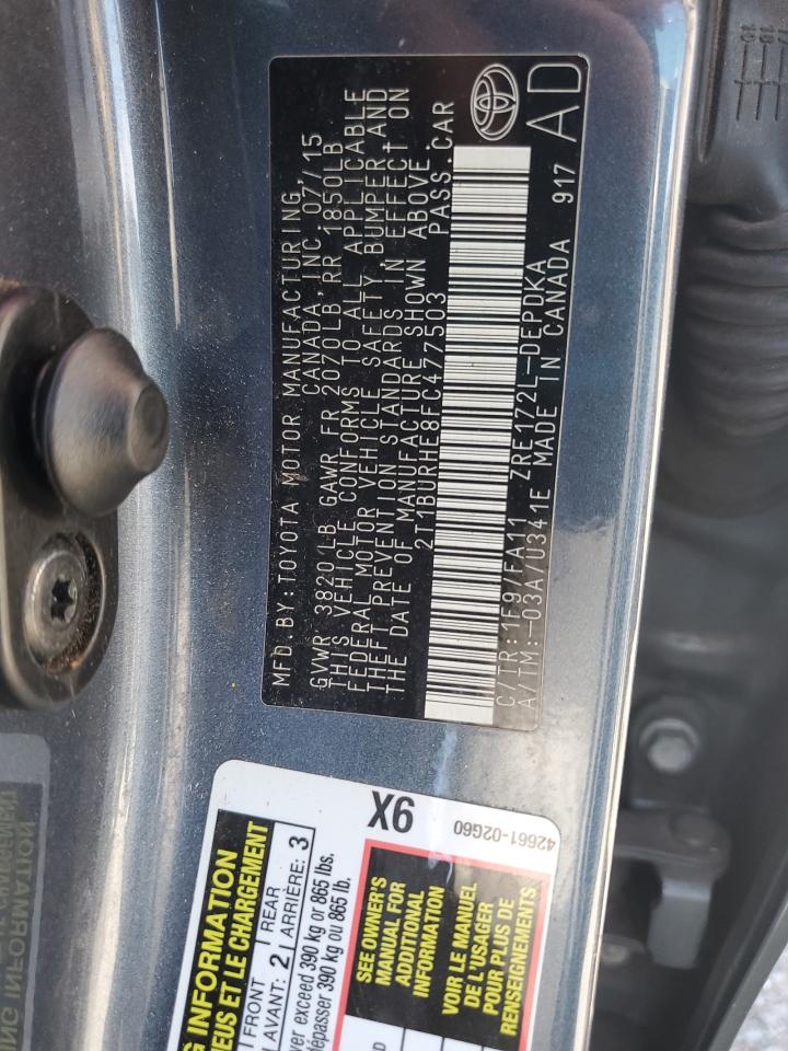 2015 Toyota Corolla L VIN: 2T1BURHE8FC477503 Lot: 84650825