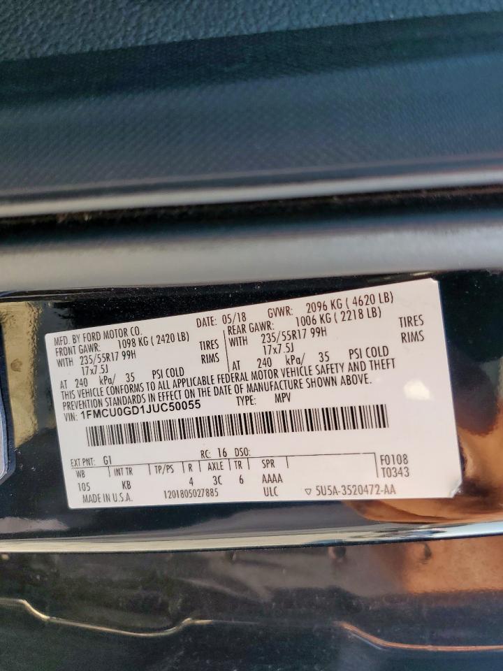 2018 Ford Escape Se VIN: 1FMCU0GD1JUC50055 Lot: 82317715