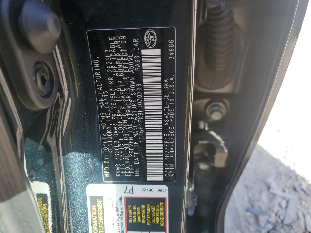 2015 Toyota Camry Le VIN: 4T1BF1FK8FU070798 Lot: 82188135