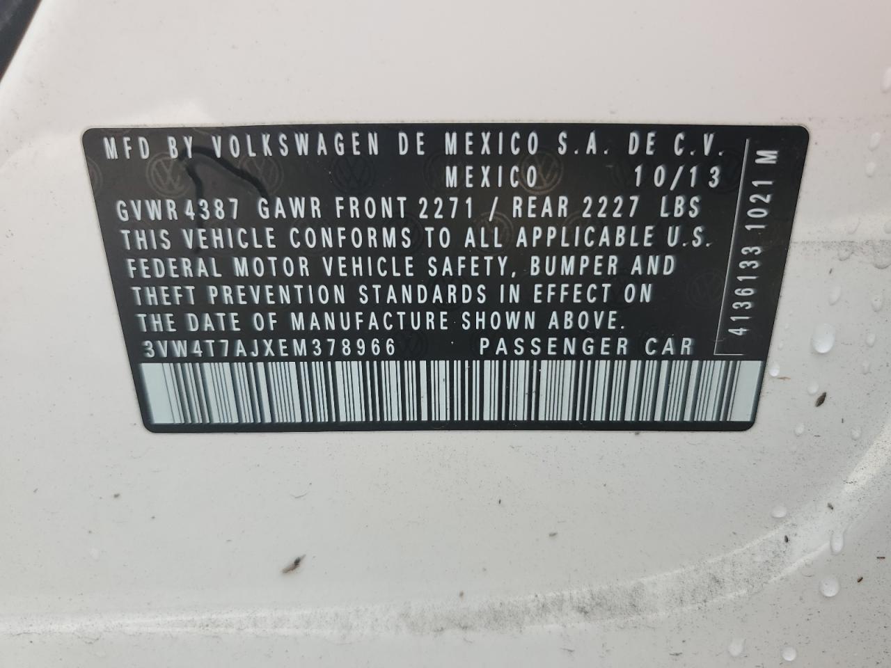 2014 Volkswagen Jetta Gli VIN: 3VW4T7AJXEM378966 Lot: 80993375