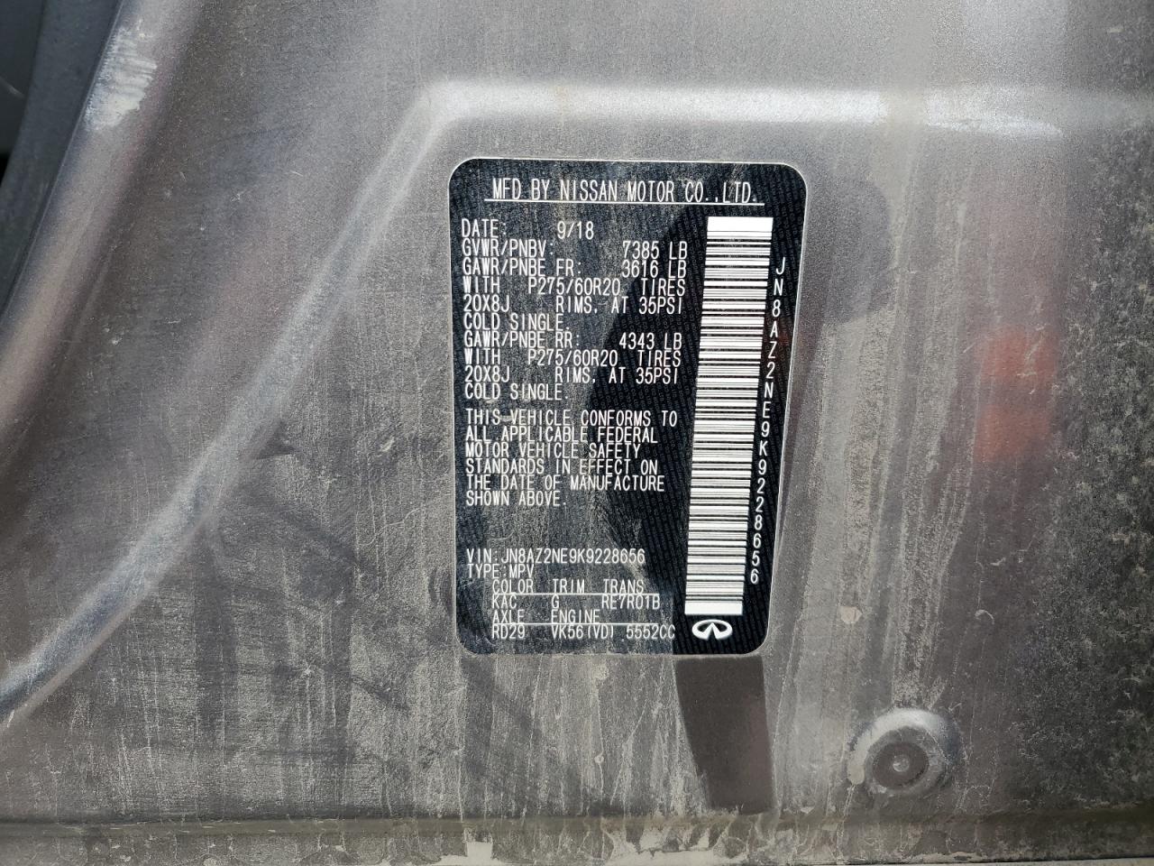 2019 Infiniti Qx80 Luxe VIN: JN8AZ2NE9K9228656 Lot: 82256195