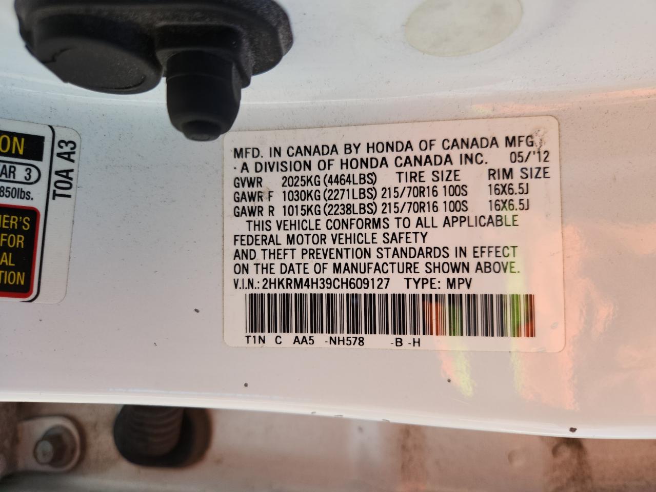 2012 Honda Cr-V Lx VIN: 2HKRM4H39CH609127 Lot: 87097675