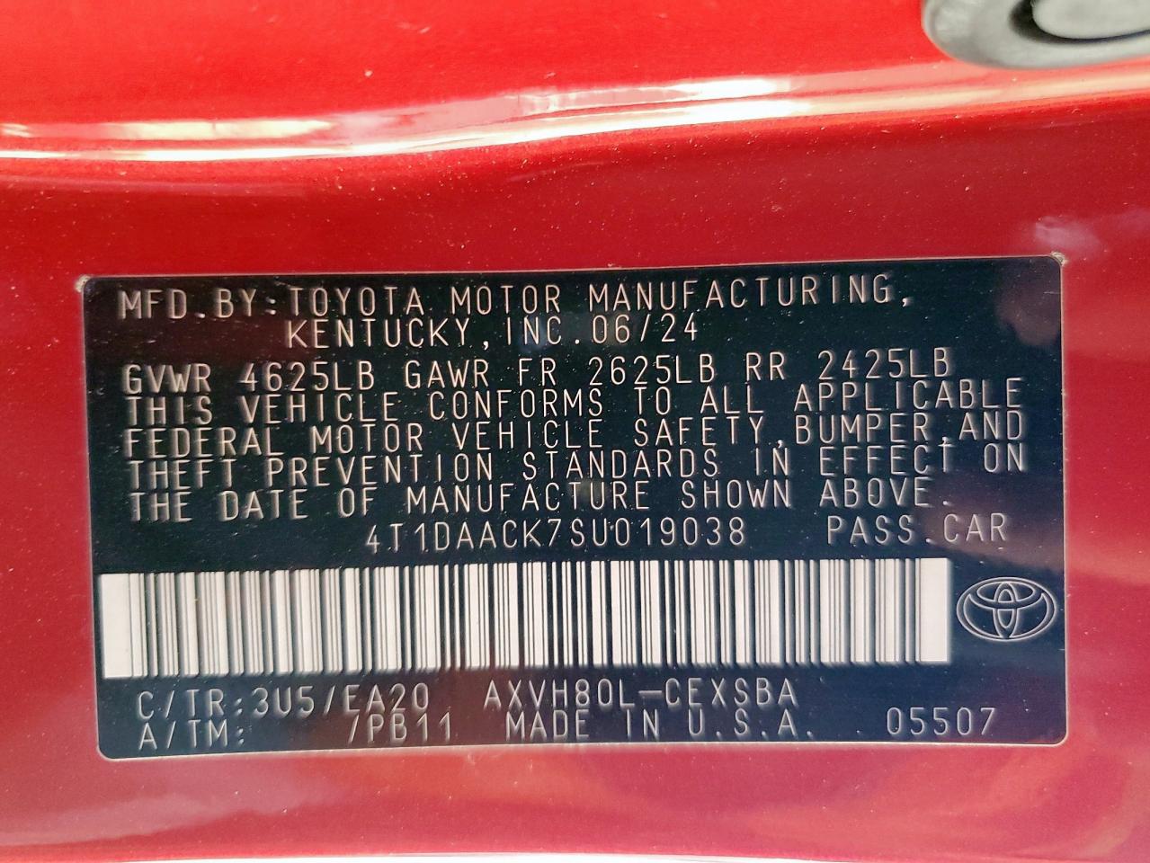 2025 Toyota Camry Xse VIN: 4T1DAACK7SU019038 Lot: 85010235