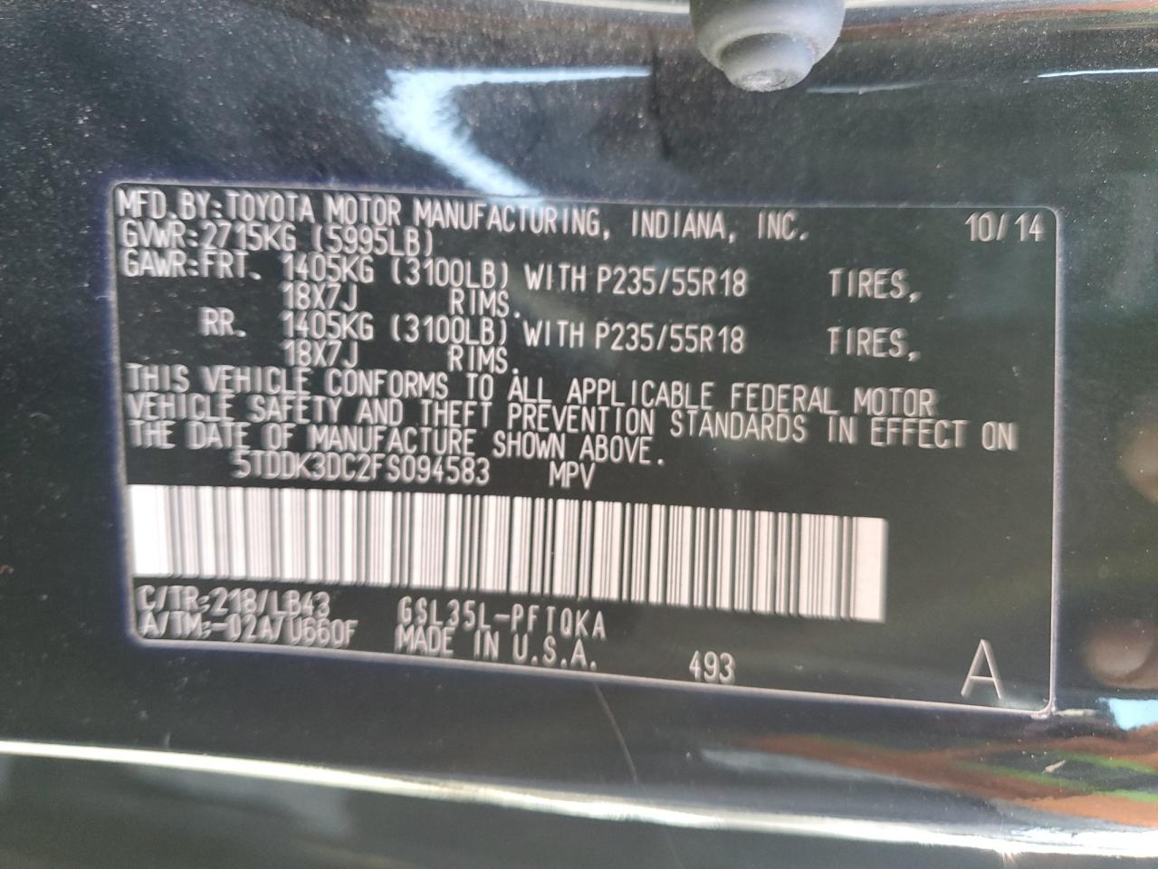 2015 Toyota Sienna Xle VIN: 5TDDK3DC2FS094583 Lot: 85724285