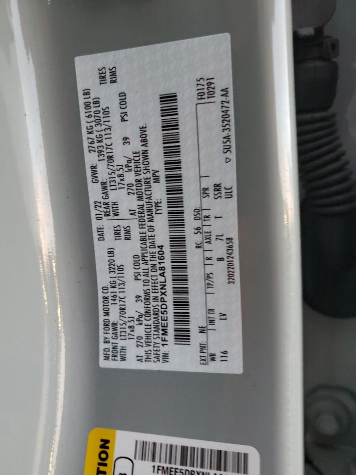 2022 Ford Bronco Base VIN: 1FMEE5DPXNLA81604 Lot: 86866805