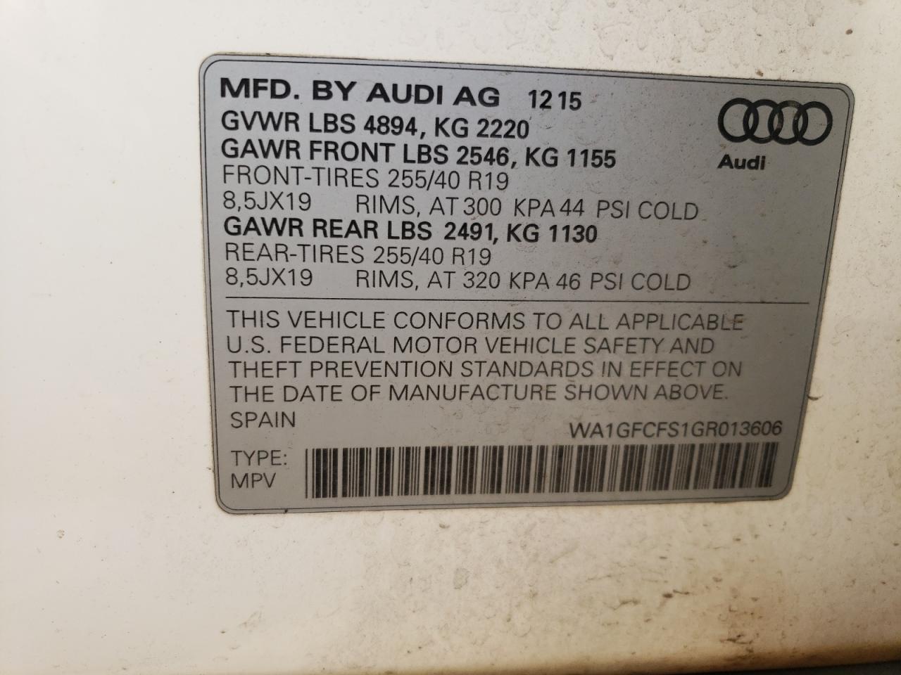 2016 Audi Q3 Prestige VIN: WA1GFCFS1GR013606 Lot: 87047155