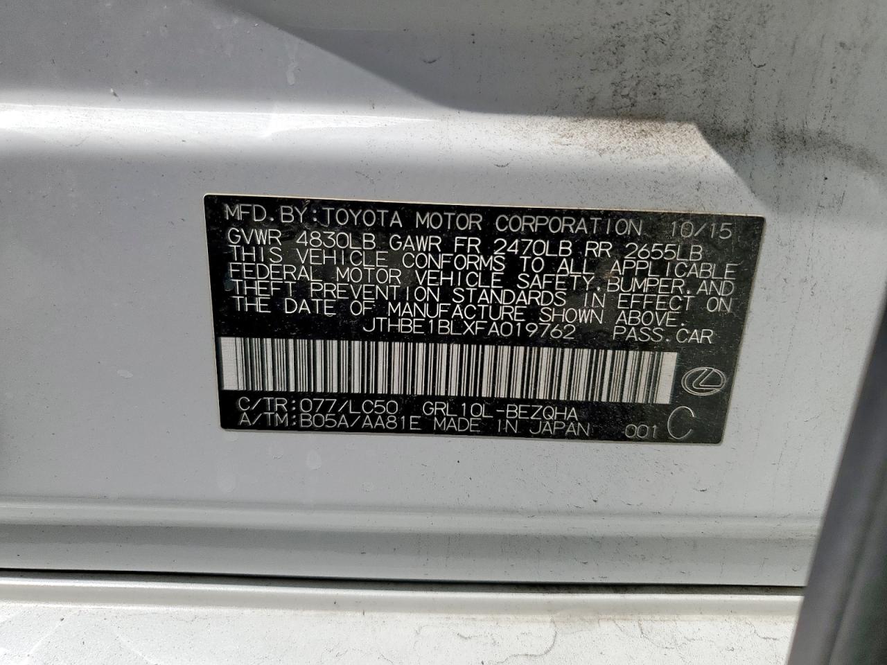 2015 Lexus Gs 350 VIN: JTHBE1BLXFA019762 Lot: 85916475