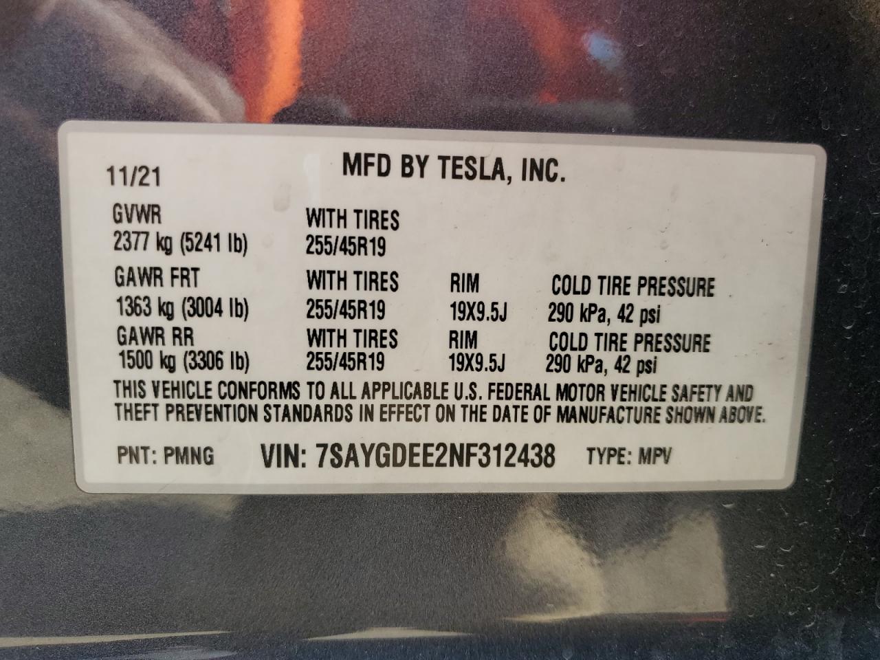 2022 Tesla Model Y VIN: 7SAYGDEE2NF312438 Lot: 84917785