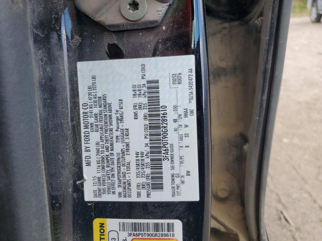 2016 Ford Fusion Se VIN: 3FA6P0T90GR289610 Lot: 84256375