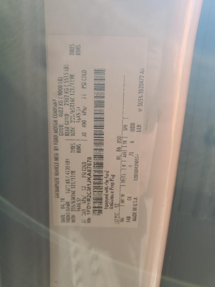 2018 Ford Transit T-250 VIN: 1FDYR2CM1JKA87878 Lot: 85596215