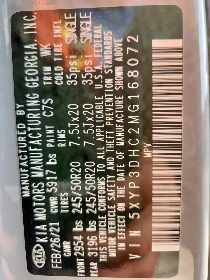 2021 Kia Telluride Ex VIN: 5XYP3DHC2MG168072 Lot: 84924145