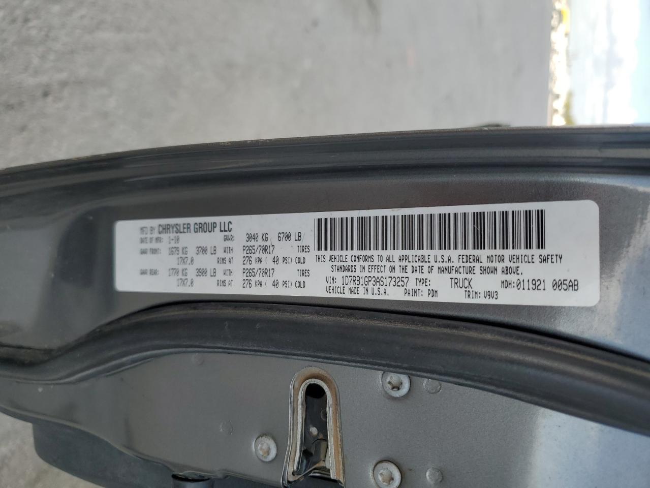 2010 Dodge Ram 1500 VIN: 1D7RB1GP3AS173257 Lot: 85339625