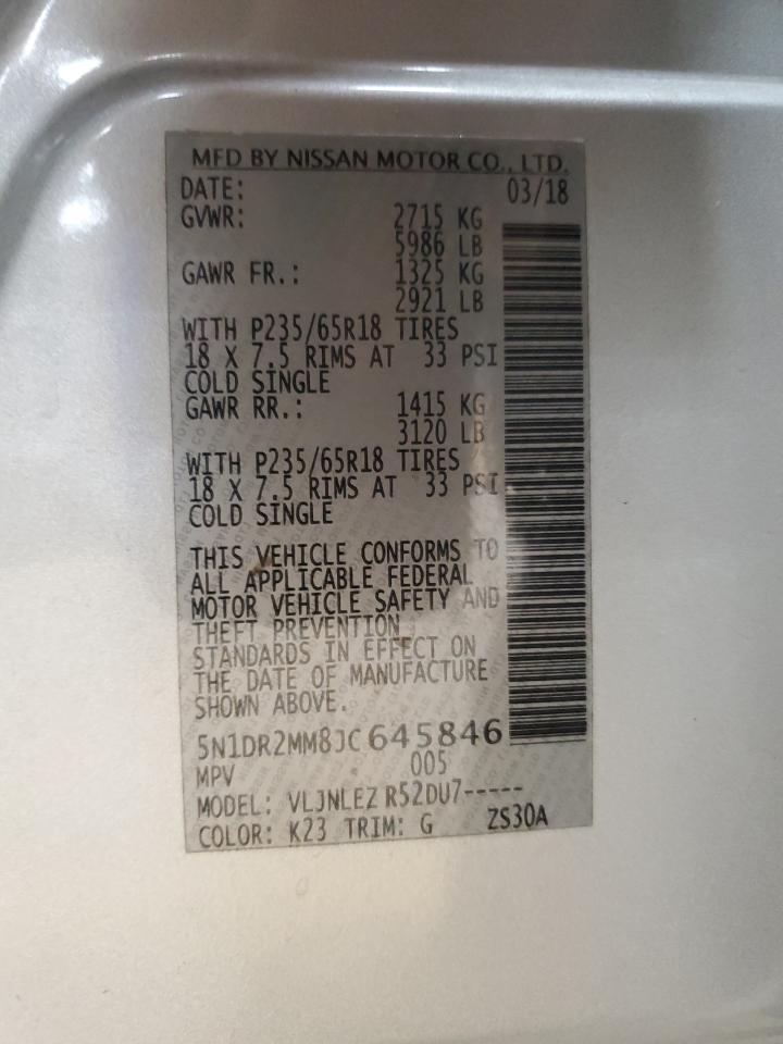 2018 Nissan Pathfinder S VIN: 5N1DR2MM8JC645846 Lot: 86335895