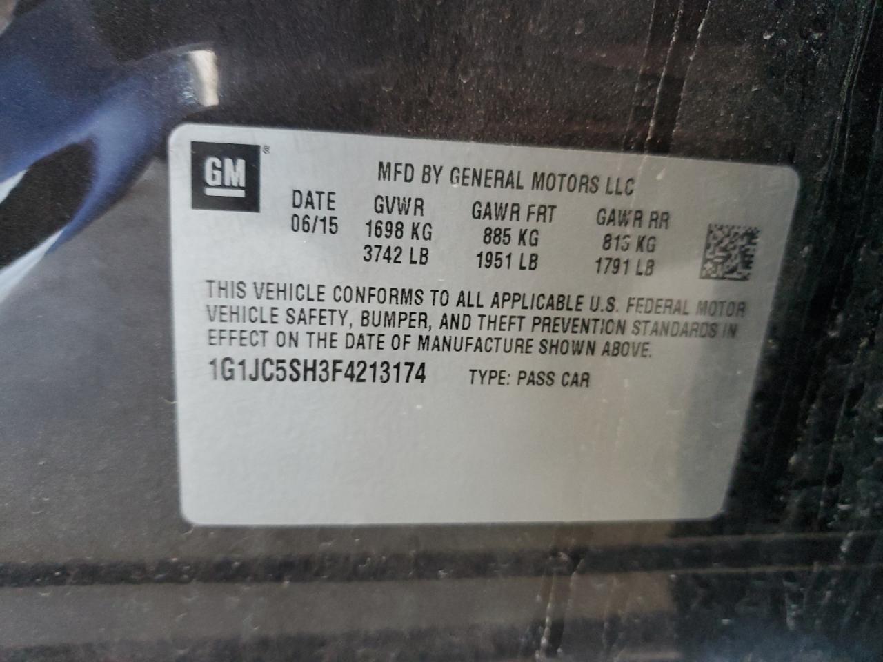 2015 Chevrolet Sonic Lt VIN: 1G1JC5SH3F4213174 Lot: 84523535