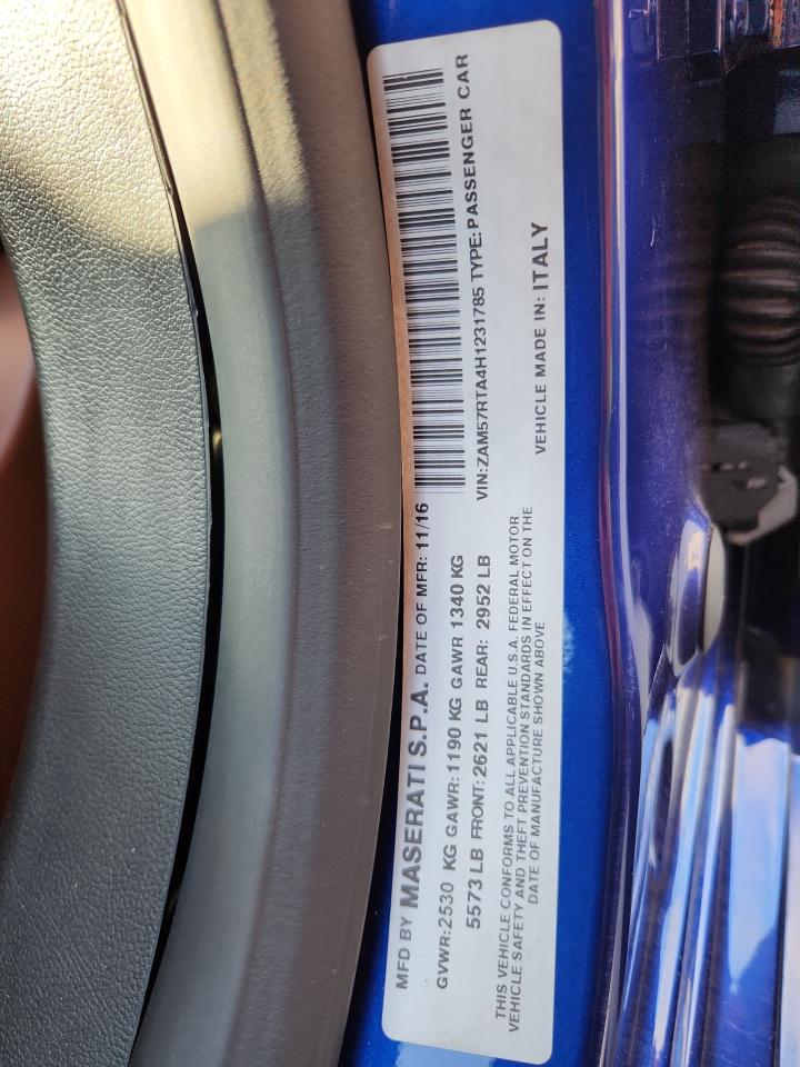 2017 Maserati Ghibli S VIN: ZAM57RTA4H1231785 Lot: 90306895