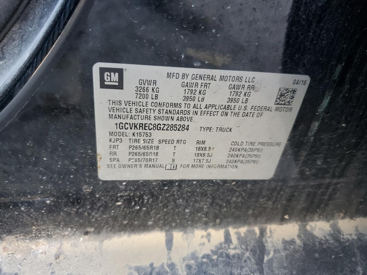 2016 Chevrolet Silverado K1500 Lt VIN: 1GCVKREC8GZ285284 Lot: 84901885