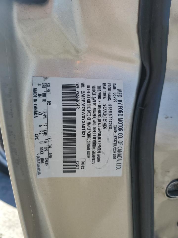 2000 Mercury Grand Marquis Ls VIN: 2MEFM75W0YX601831 Lot: 85825815