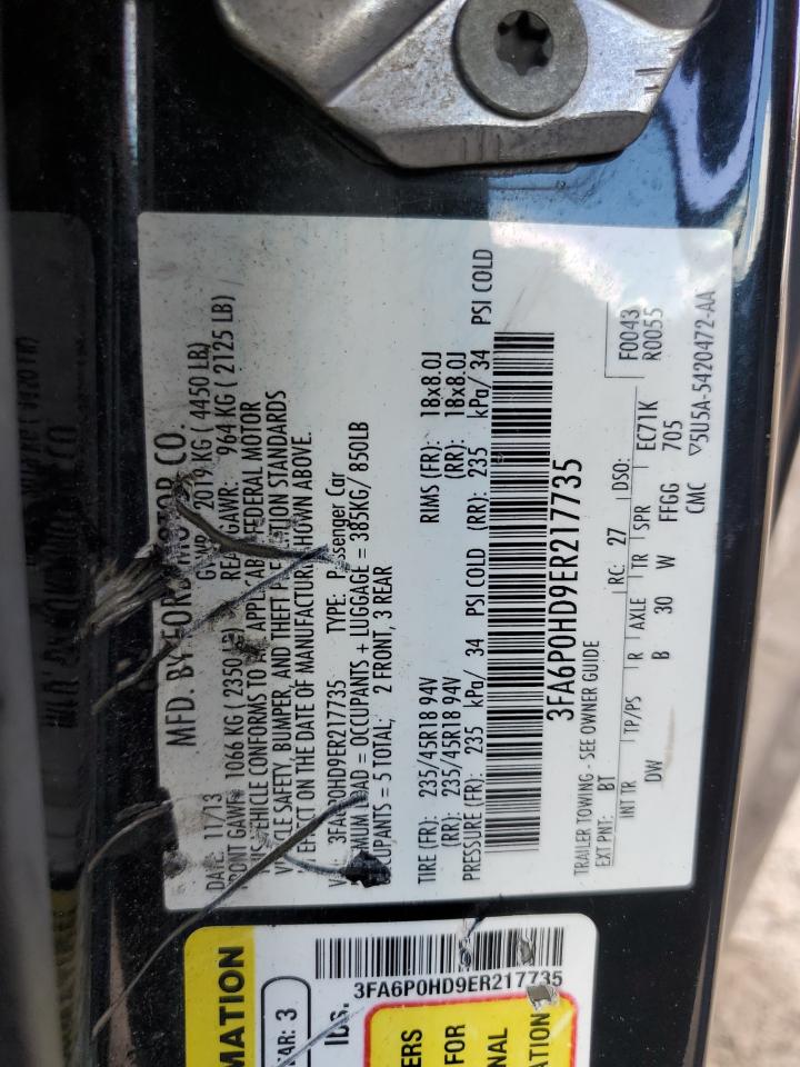 2014 Ford Fusion Se VIN: 3FA6P0HD9ER217735 Lot: 85762325