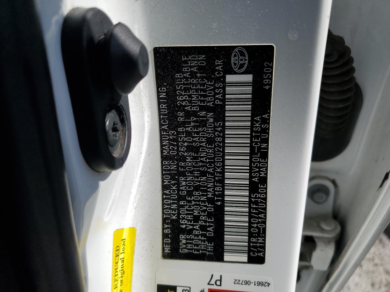 2013 Toyota Camry L VIN: 4T1BF1FK6DU228245 Lot: 85120745