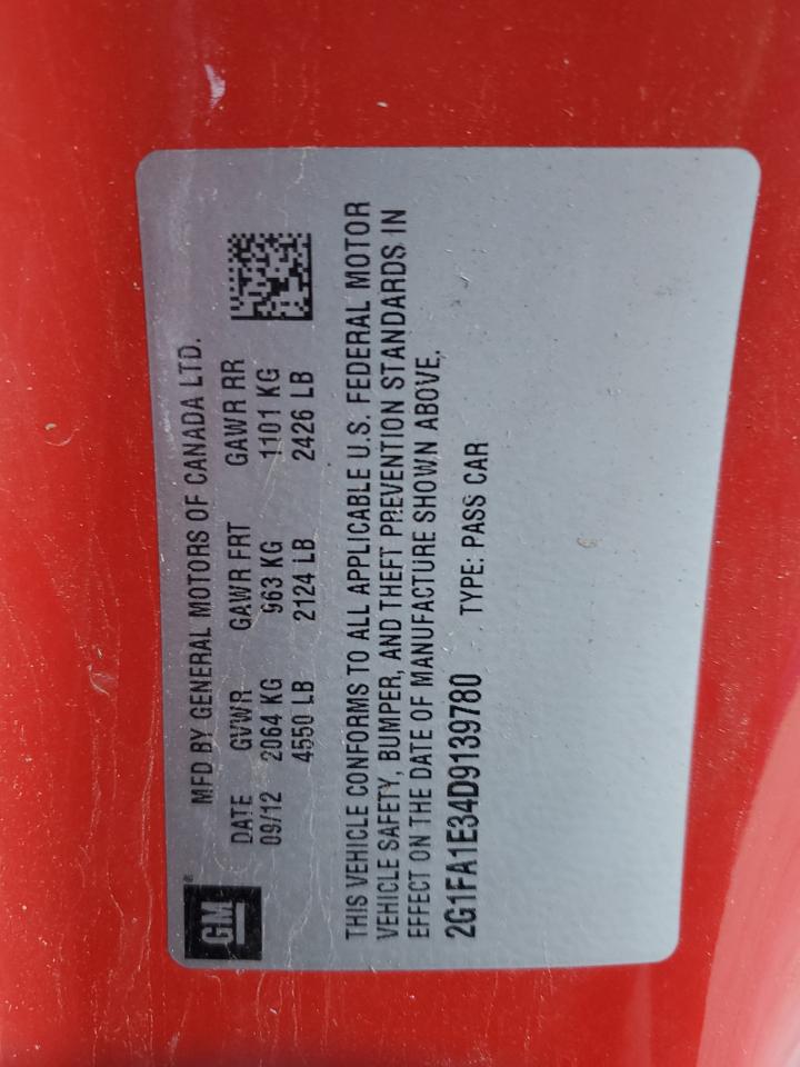 2013 Chevrolet Camaro Ls VIN: 2G1FA1E34D9139780 Lot: 86260575