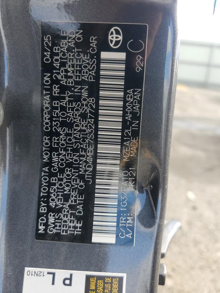 2025 Toyota Corolla Se VIN: JTND4MBE7S3247728 Lot: 84995505