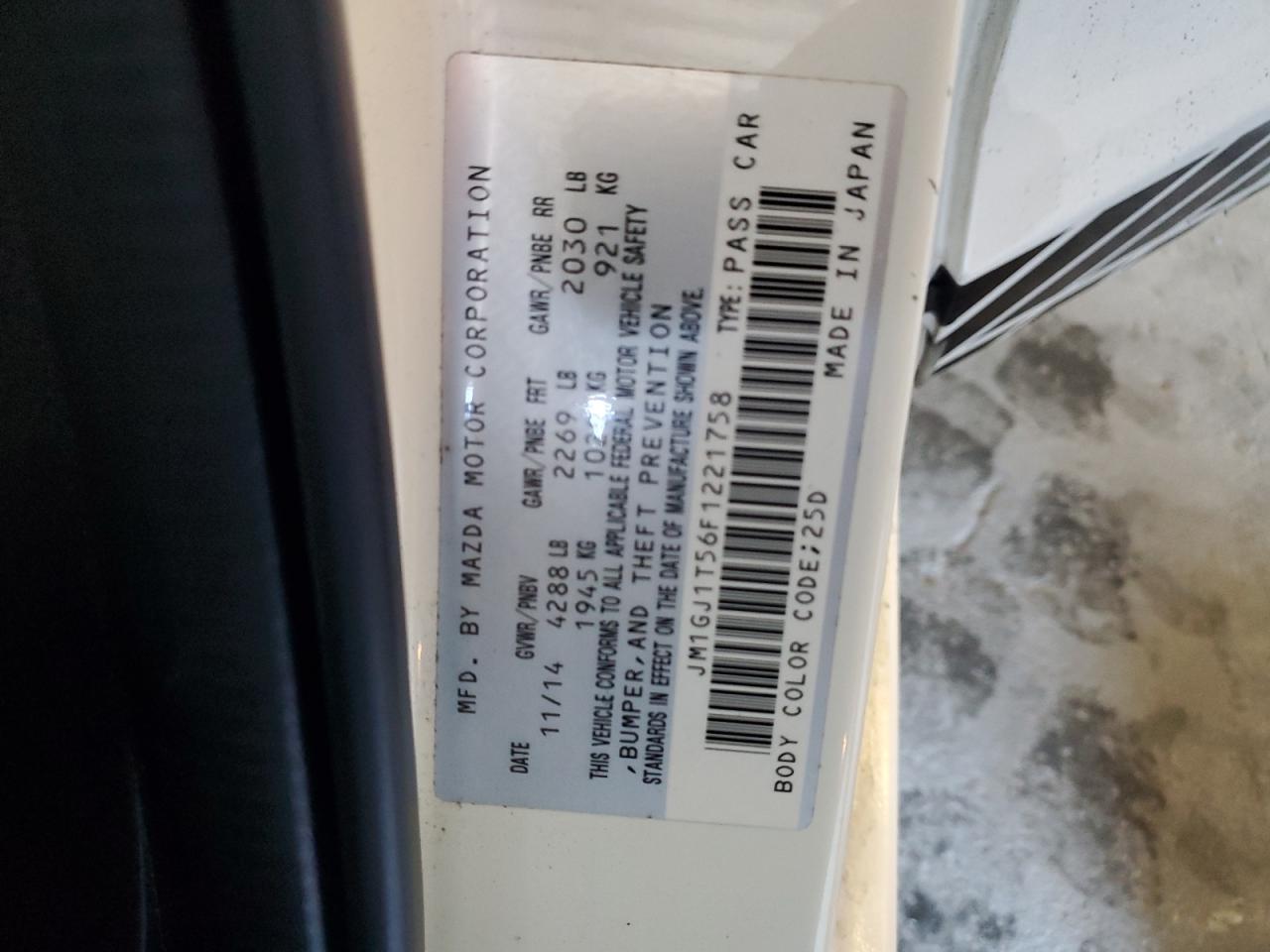 2015 Mazda 6 Touring VIN: JM1GJ1T56F1221758 Lot: 81905095