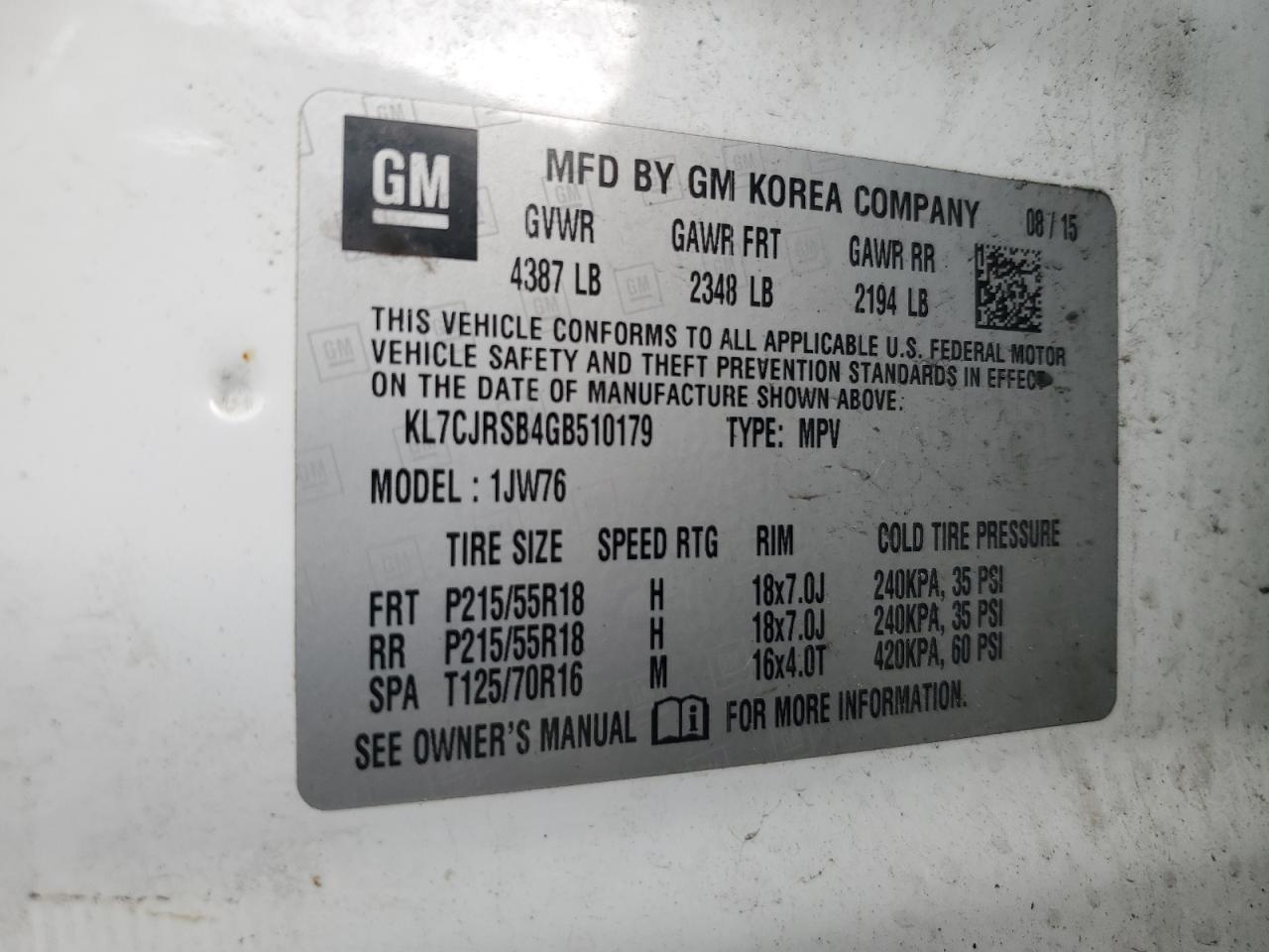 2016 Chevrolet Trax Ltz VIN: KL7CJRSB4GB510179 Lot: 81822955