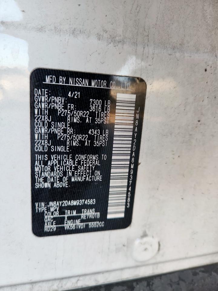 2021 Nissan Armada Platinum VIN: JN8AY2DA8M9374583 Lot: 85122865