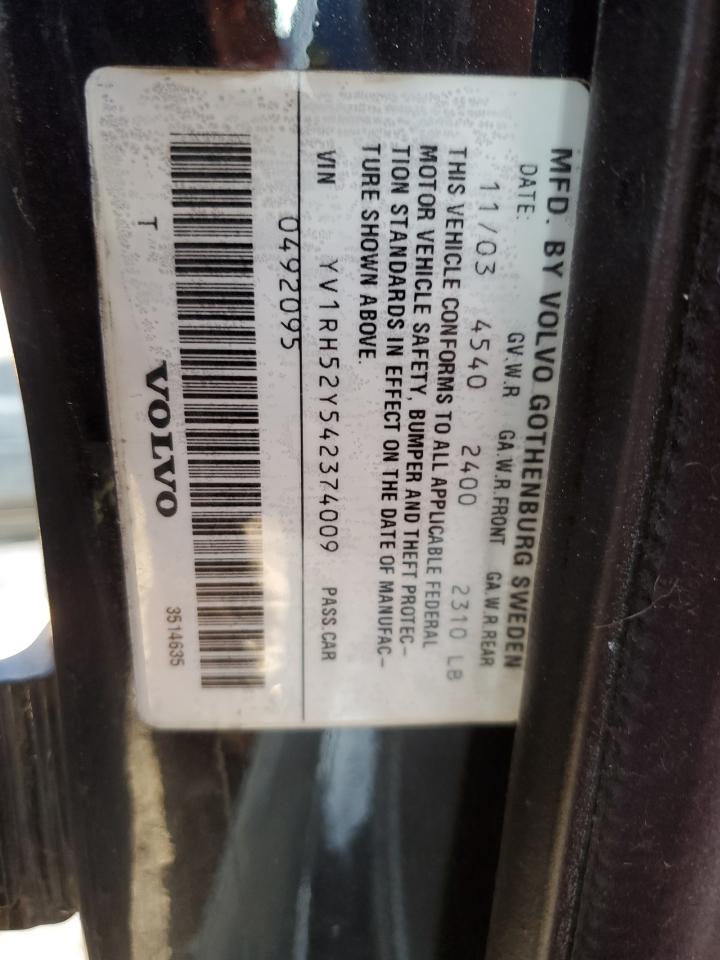 2004 Volvo S60 R VIN: YV1RH52Y542374009 Lot: 85906105