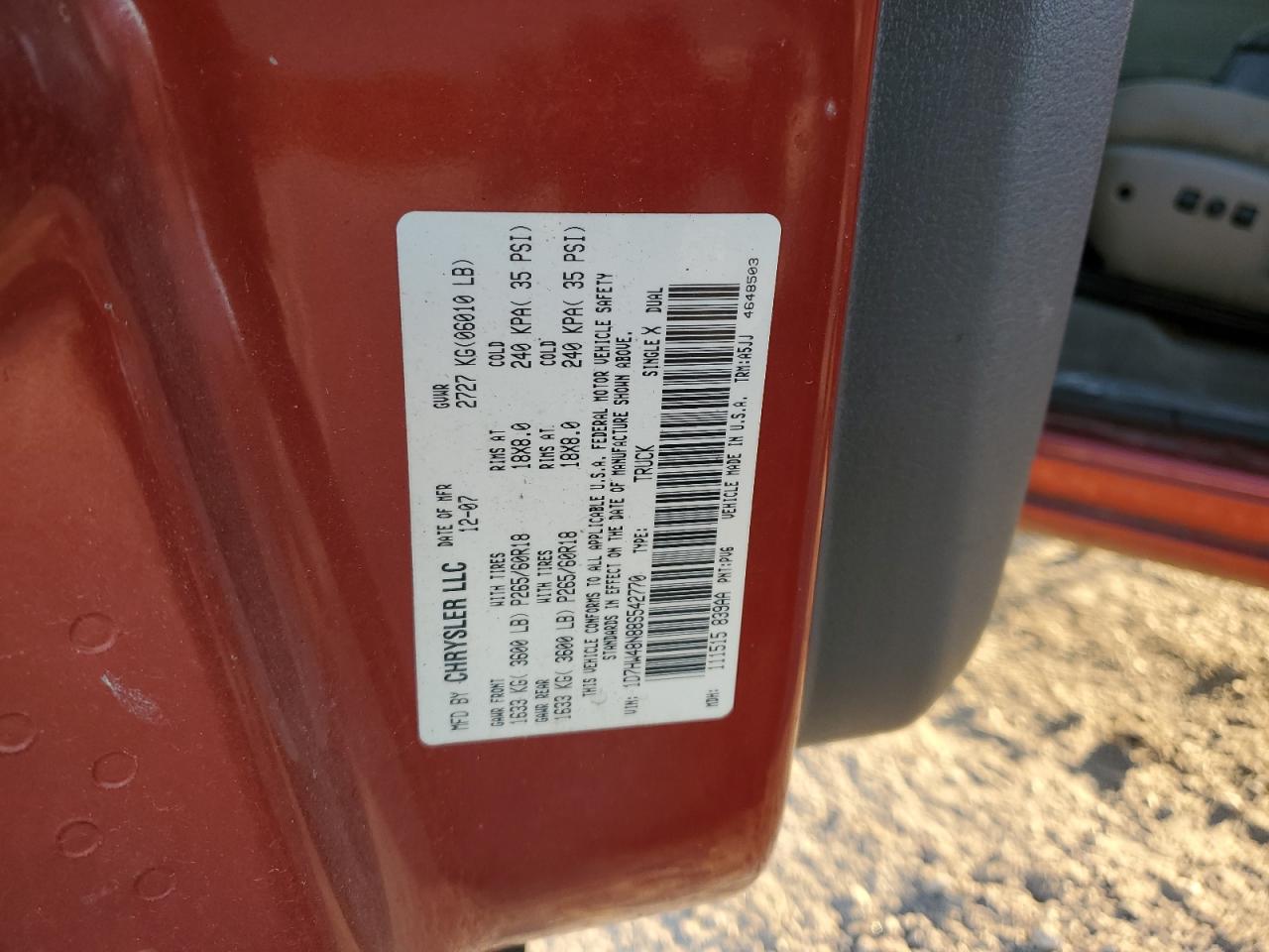 2008 Dodge Dakota Quad Slt VIN: 1D7HW48N88S542770 Lot: 82681525