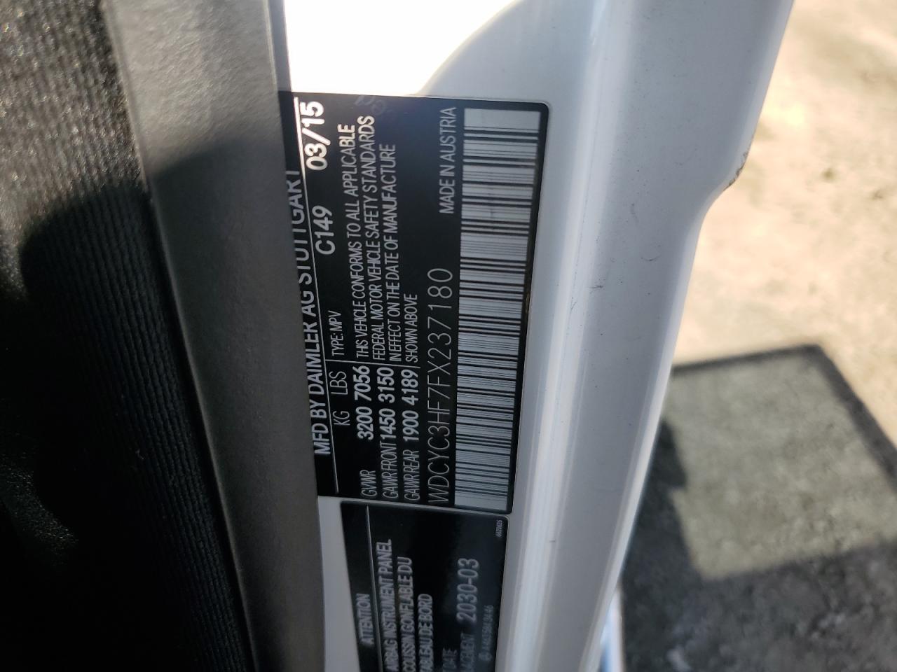 2015 Mercedes-Benz G 550 VIN: WDCYC3HF7FX237180 Lot: 84406245