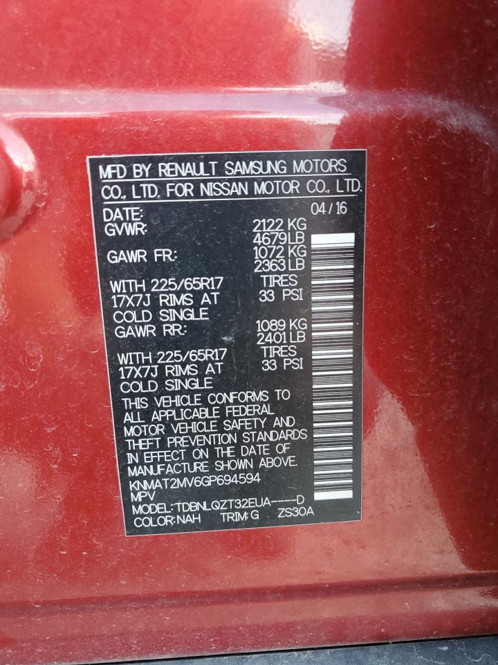 2016 Nissan Rogue S VIN: KNMAT2MV6GP694594 Lot: 84482005