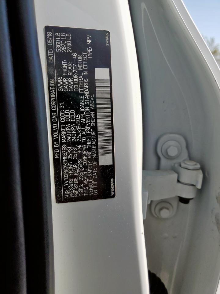 2019 Volvo Xc60 T5 VIN: LYV102RKXKB186768 Lot: 85666365