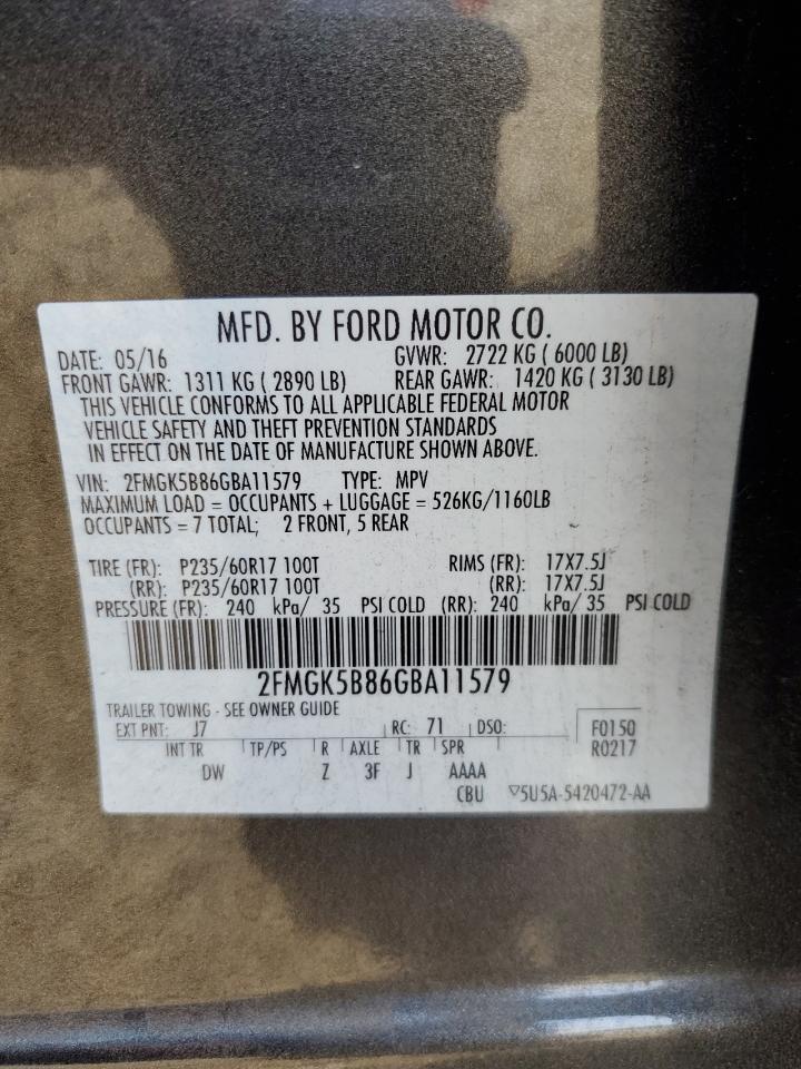 2016 Ford Flex Se VIN: 2FMGK5B86GBA11579 Lot: 82406405