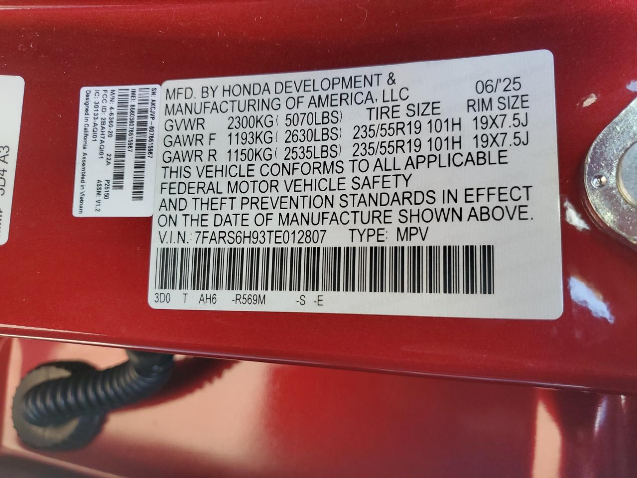2026 Honda Cr-V Sport Touring VIN: 7FARS6H93TE012807 Lot: 89703325