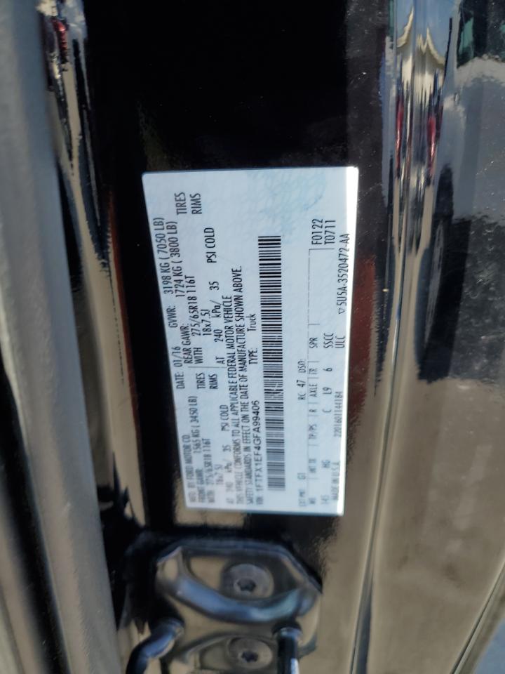 2016 Ford F150 Super Cab VIN: 1FTFX1EF4GFA99406 Lot: 85111315