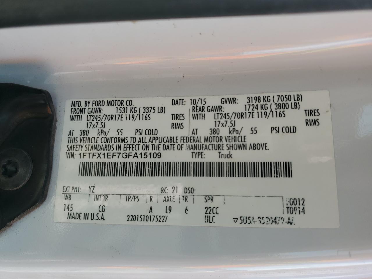 2016 Ford F150 Super Cab VIN: 1FTFX1EF7GFA15109 Lot: 82659815