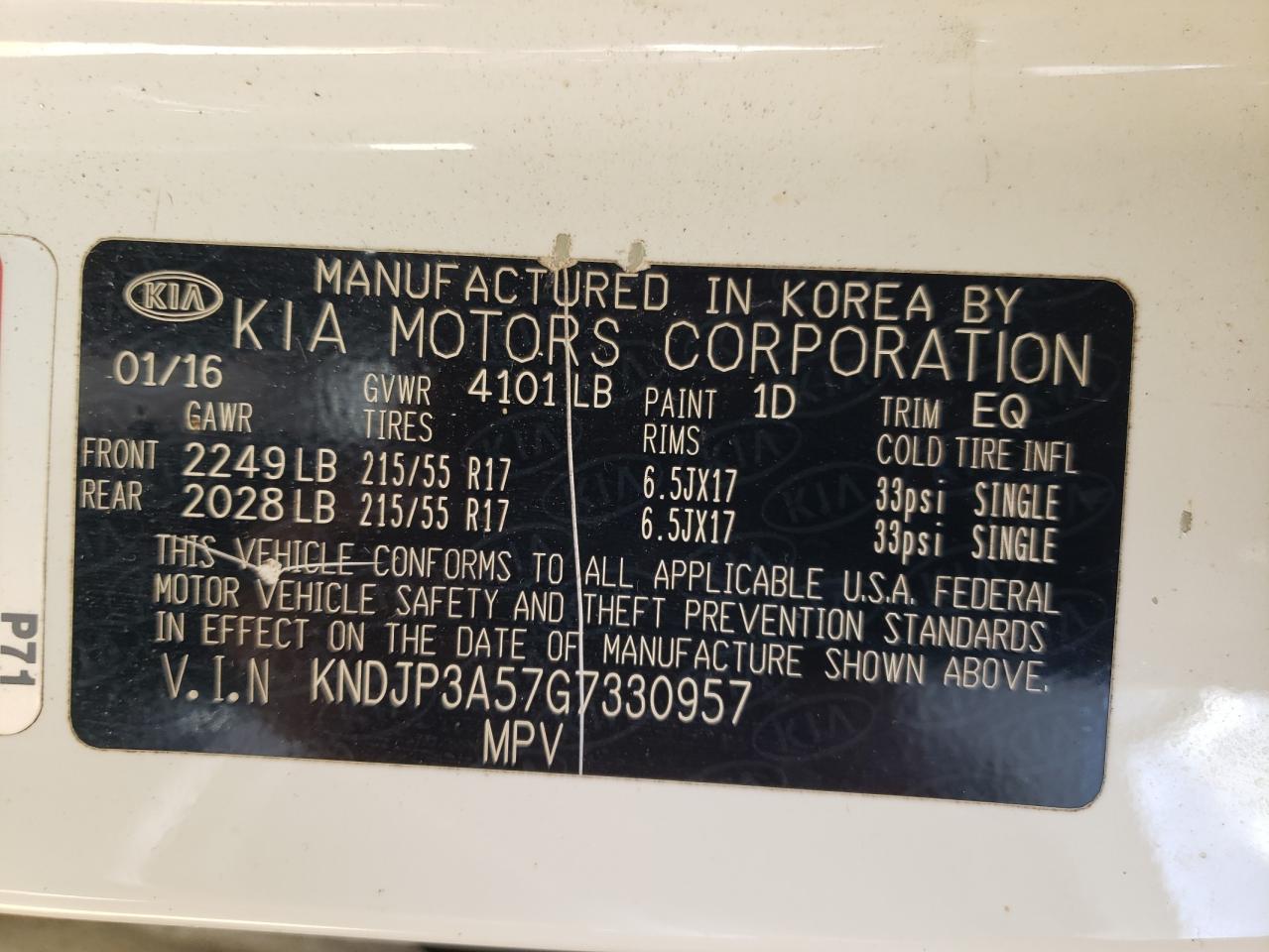 2016 Kia Soul + VIN: KNDJP3A57G7330957 Lot: 81957605