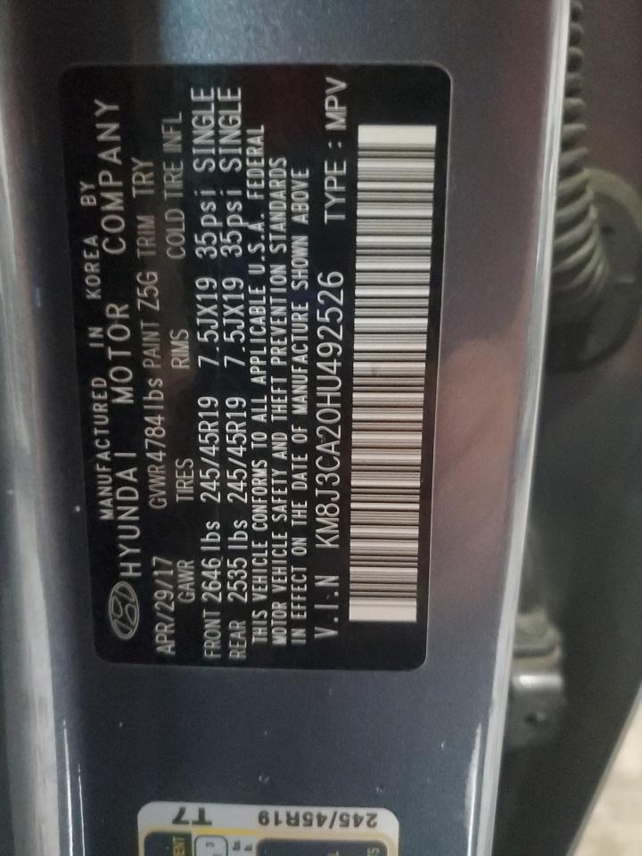 2017 Hyundai Tucson Limited VIN: KM8J3CA20HU492526 Lot: 84880125