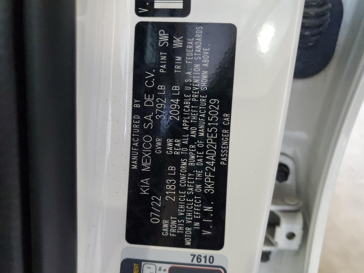 2023 Kia Forte Lx VIN: 3KPF24AD2PE515029 Lot: 84889045