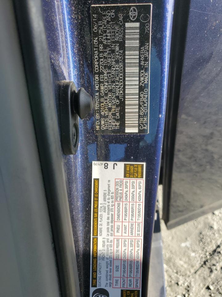 2014 Toyota Prius VIN: JTDKN3DU0E0387374 Lot: 85168755