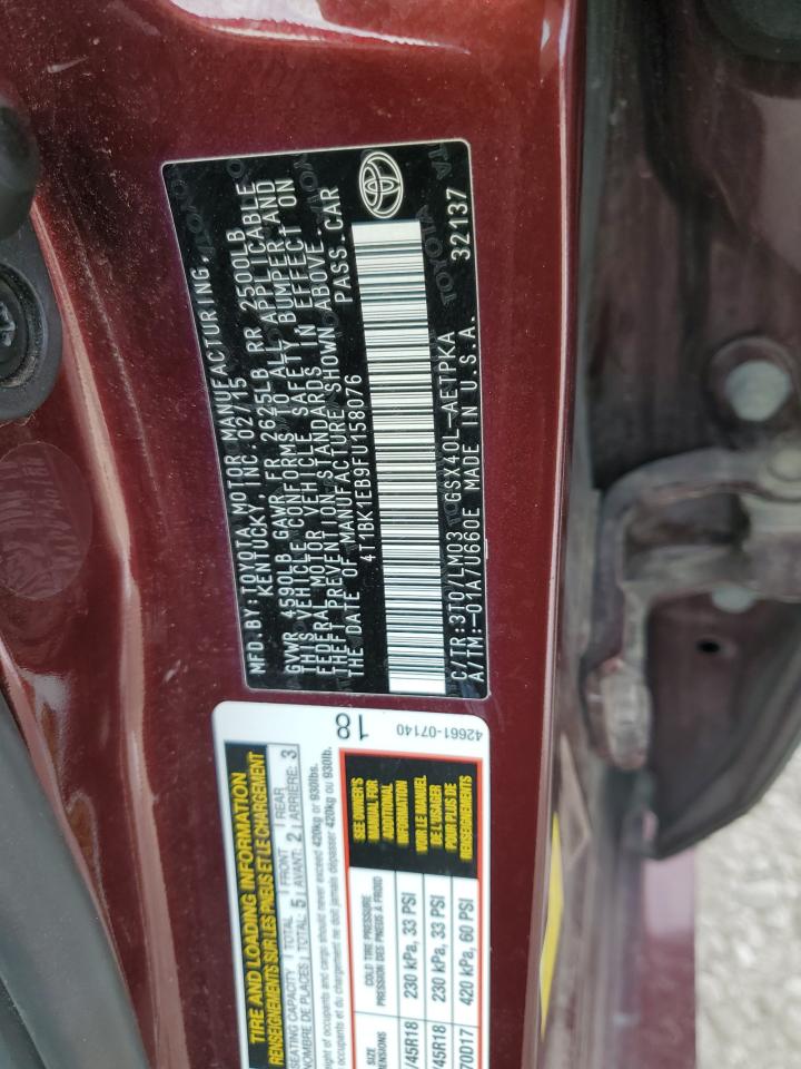 2015 Toyota Avalon Xle VIN: 4T1BK1EB9FU158076 Lot: 85688895