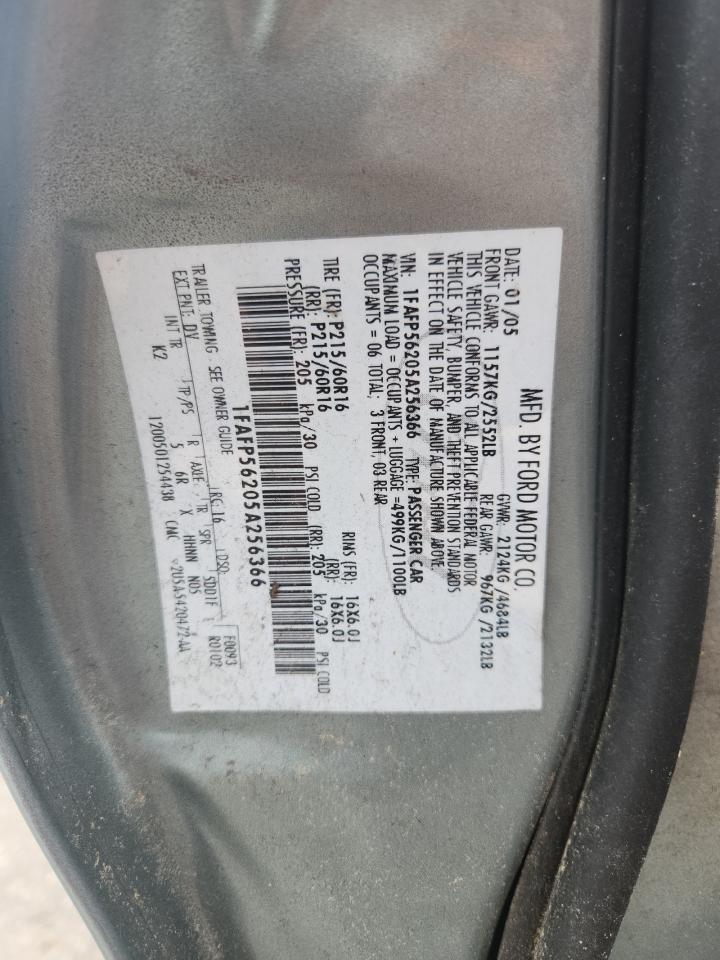 2005 Ford Taurus VIN: 1FAFP56205A256366 Lot: 82181185